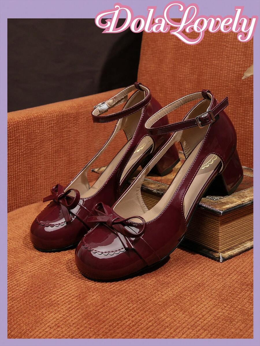 Dola Lovely Tacones altos de estilo Mary Jane con punta redonda y decoración de moño, versátil y de moda para mujer