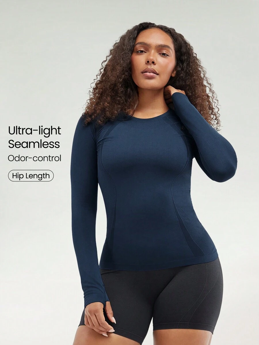 GLOWMODE Seamless Slimfit Long Sleeve Top Hip Length Antibacterial Lightweight Summer Gym