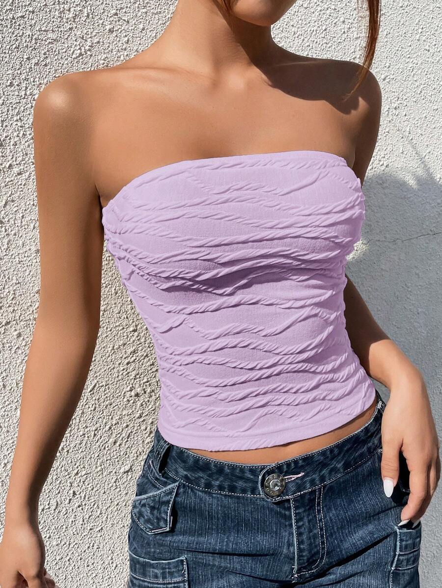 SHEIN EZwear Damski, jednolity, teksturowany, dopasowany, modny, krótki top typu bandeau