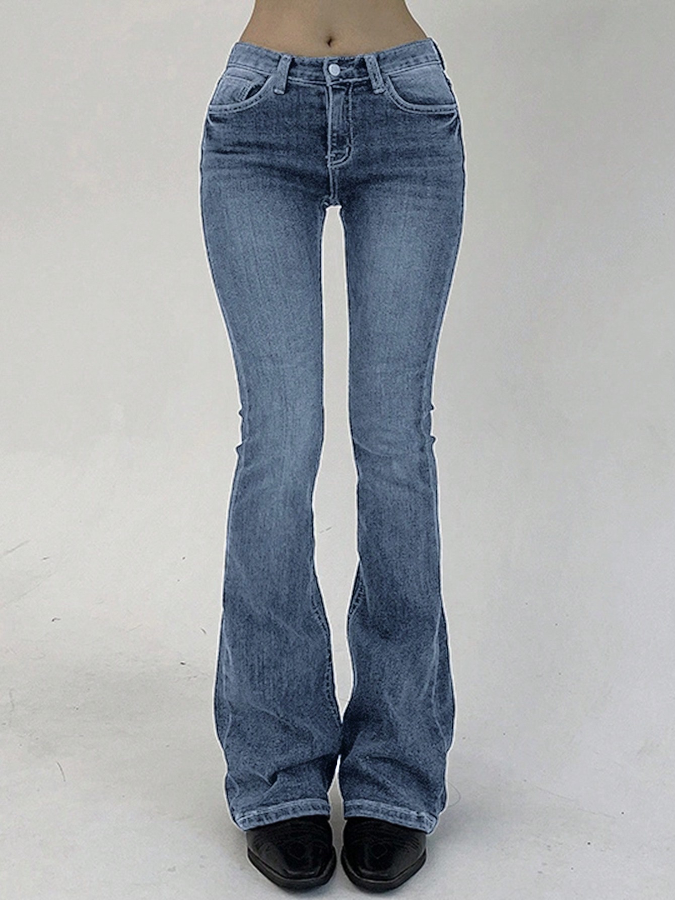【DEARMINE】Mild Dis Jeans Wide Denim Minnie The Full Length Wide Leg Flared Jeans | Mid Wash