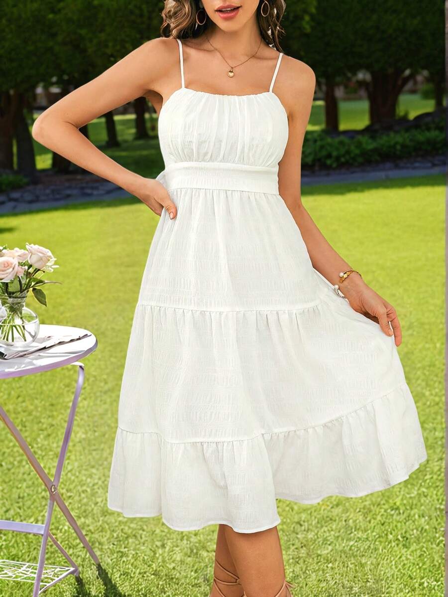 SHEIN VCAY Robe d'été décontractée à bretelles fines pour femmes, coupe évasée, texture