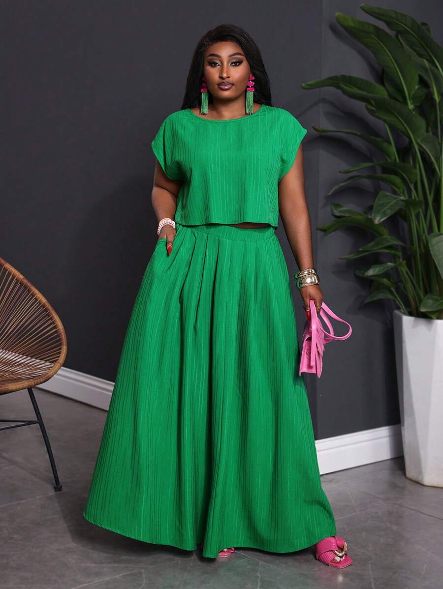 Slaydiva 2pcs/Set 2025 New Versatile All-Match Casual Sleeveless Top & Skirt Suit For Spring/Summer, Elegant Romantic Daily Wear For Plus Size Women,Holiday Outfits