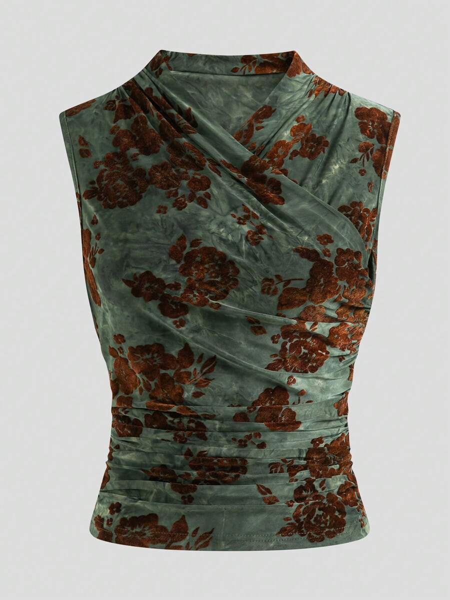 SHEIN Clasi Blusa de tirantes casual con cuello en V y estampado floral para mujer