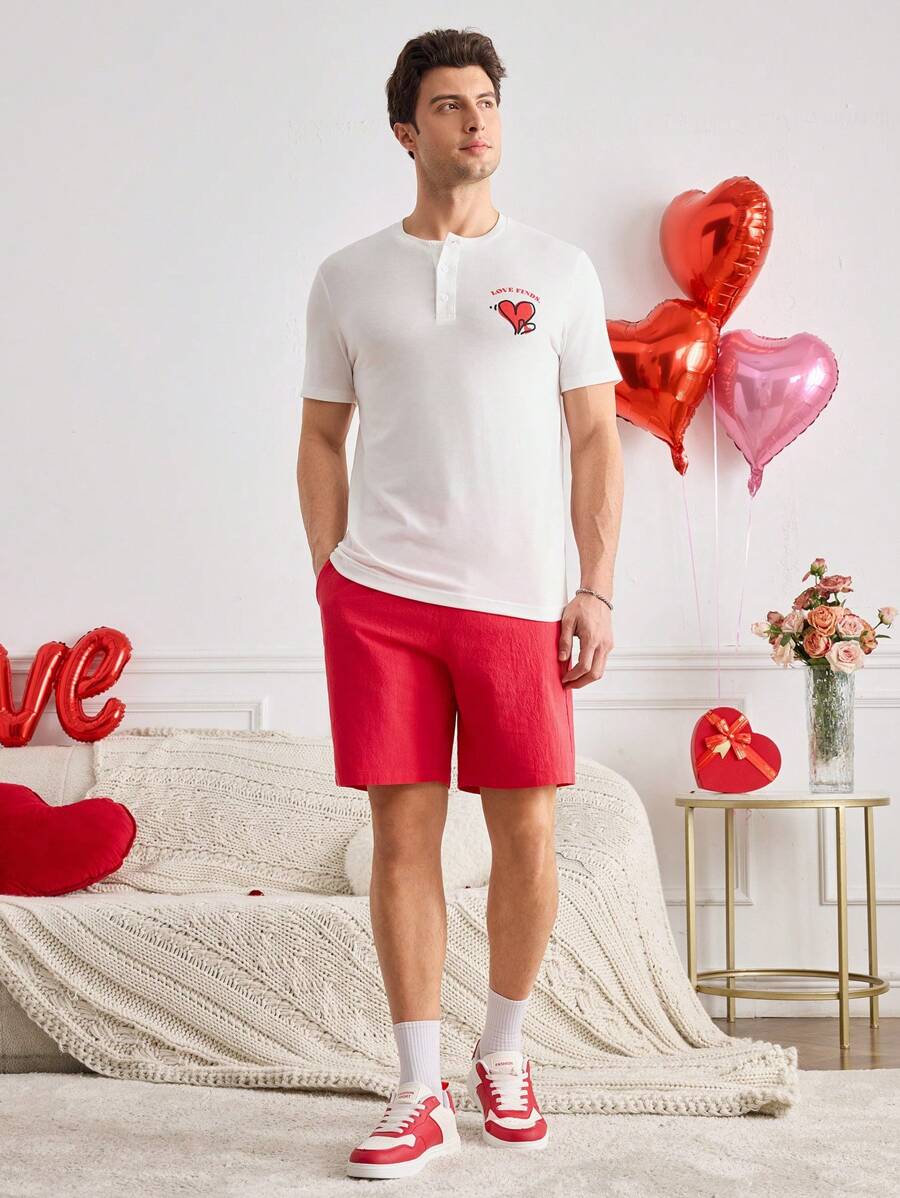 Manfinity VCAY Set de 2 camisetas de punto holgadas con cuello redondo y estampado de letras para hombre, apropiado para uso diario en verano. Regalo de San Valentín.