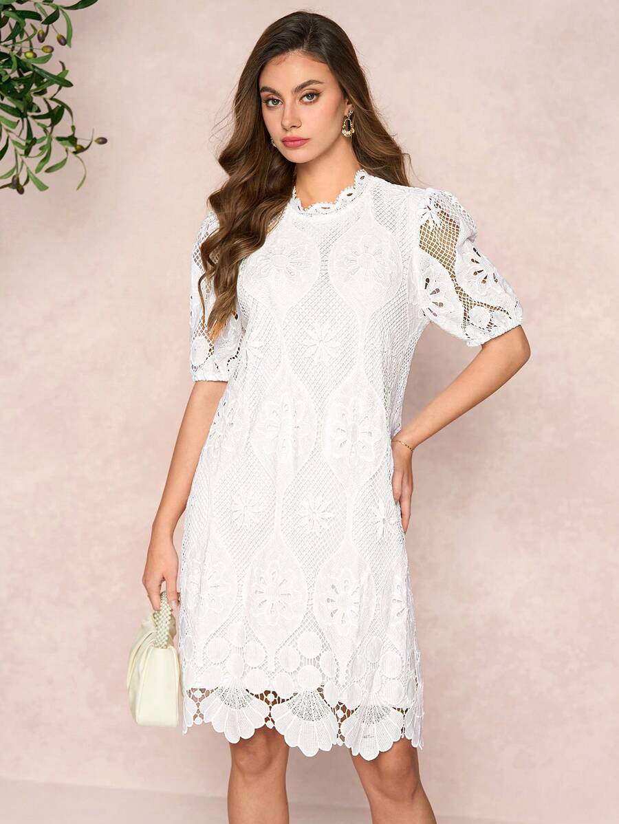 SHEIN Clasi Women's Lace Elegant Short Dress, Minimalist Stylish Casual Everyday Wear