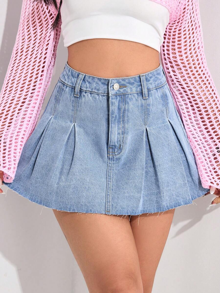 SHEIN PETITE Falda lápiz de mezclilla casual de moda para uso diario