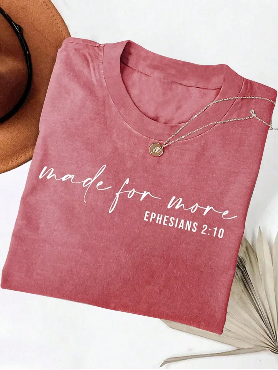 INAWLY Plus Size Women's Summer Christian Slogan Printed Loose Fit Round Neck Graphic T-Shirt