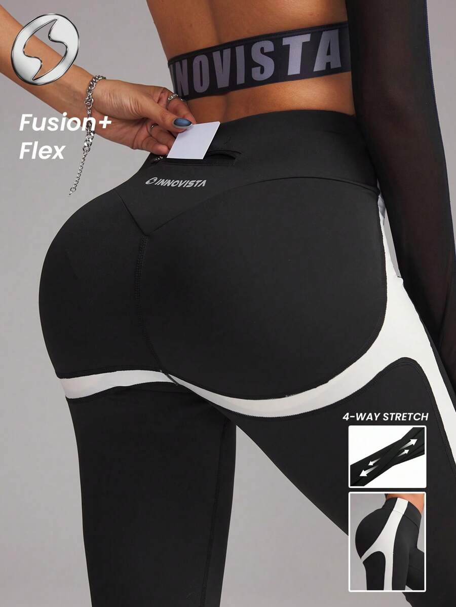Innovista Women Activewear Foil Print Sports Leggings, Contrast Color Faux Leather & Metallic Shine Gym Bottom, High Waist Tummy Control Breathable Elastic Workout Outfits, Fitness Pants, Tummy Control Sculpting Shape Wear Yoga, Pilates, Running, Cardio, Strength, Outdoor, Hike, Camping, Trail, Volleyball, Going Out, Dance, Athleisure, Black & White, Y3K, Spring, Valentine,Mid Rise