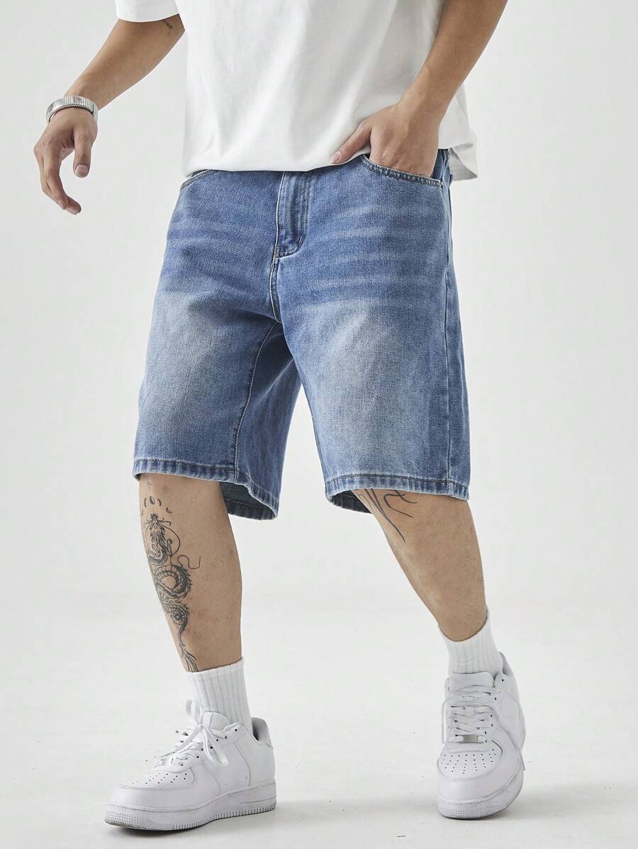 Manfinity Hypemode Pantalones cortos vaqueros sueltos y lavados de hombre
