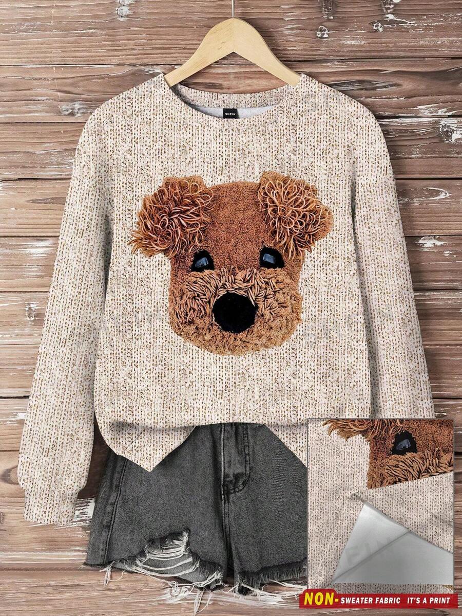INAWLY 1 pieza Sudadera holgada informal de mujer con estampado de cachorrito, cuello redondo y hombros caídos, para primavera y otoño