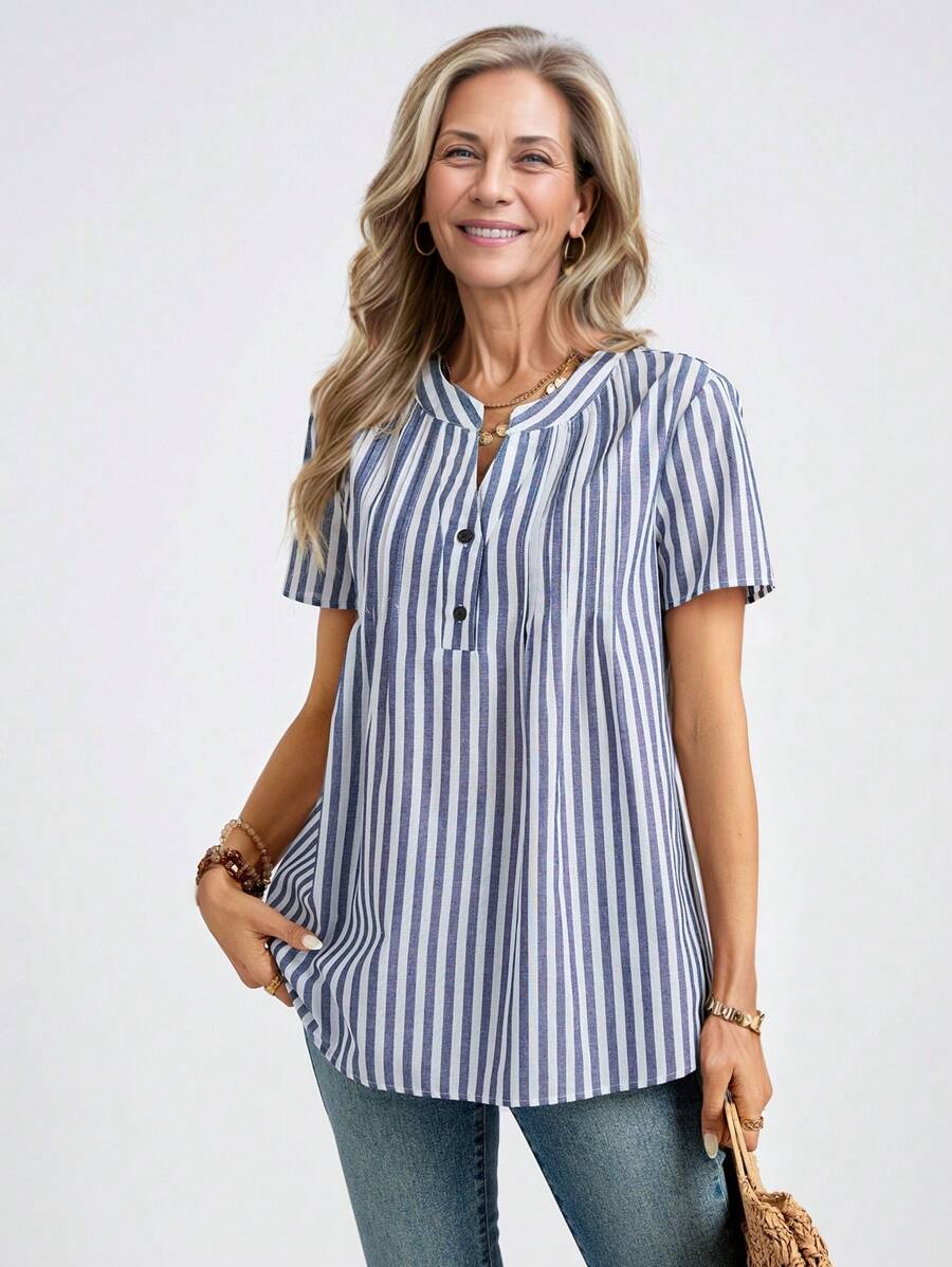 Miaspire Women's Casual & Commuting Striped Short Sleeve Shirt