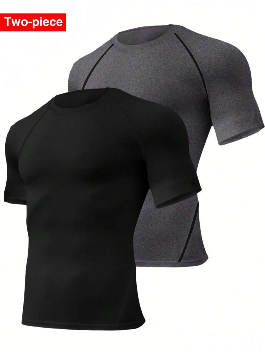 Manfinity Sport Corelite Men Plain Color Short Sleeve T-Shirt & Tank Top Activewear, Simple Fashion Casual Everyday Wear 2-Piece Set