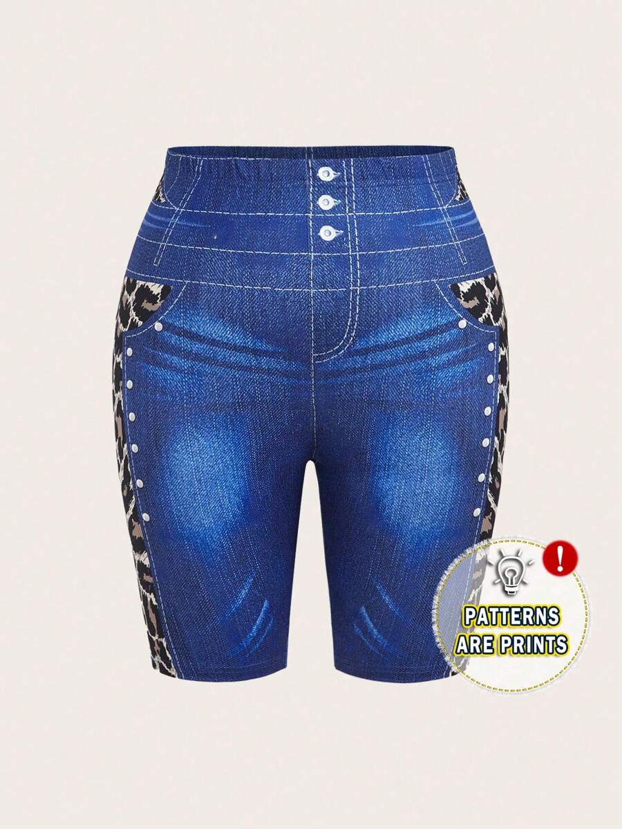 SHEIN Clasi Casual Slim Fit Leopard Print Leggings, Plus Size, Suitable For Autumn And Winter