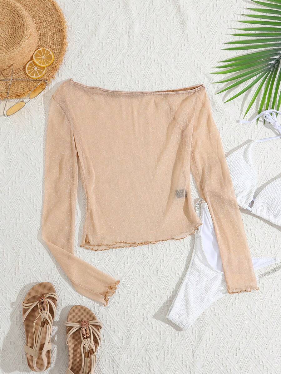Flirla Women's Simple Solid Color Long Sleeve T-Shirt, Casual & Fashionable For Daily Wear