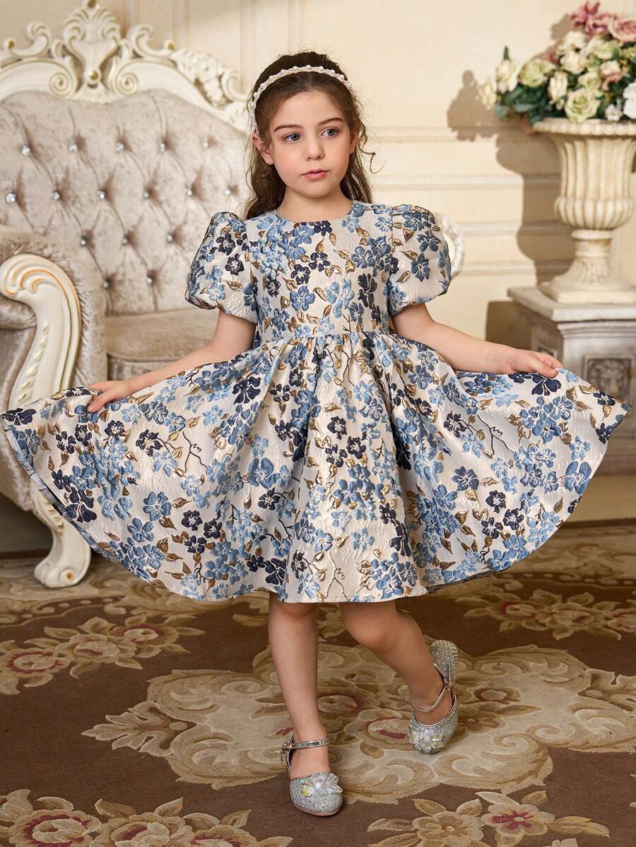 Young Girl Simple Fashion Casual Daily Floral Print Short Sleeve Dress
