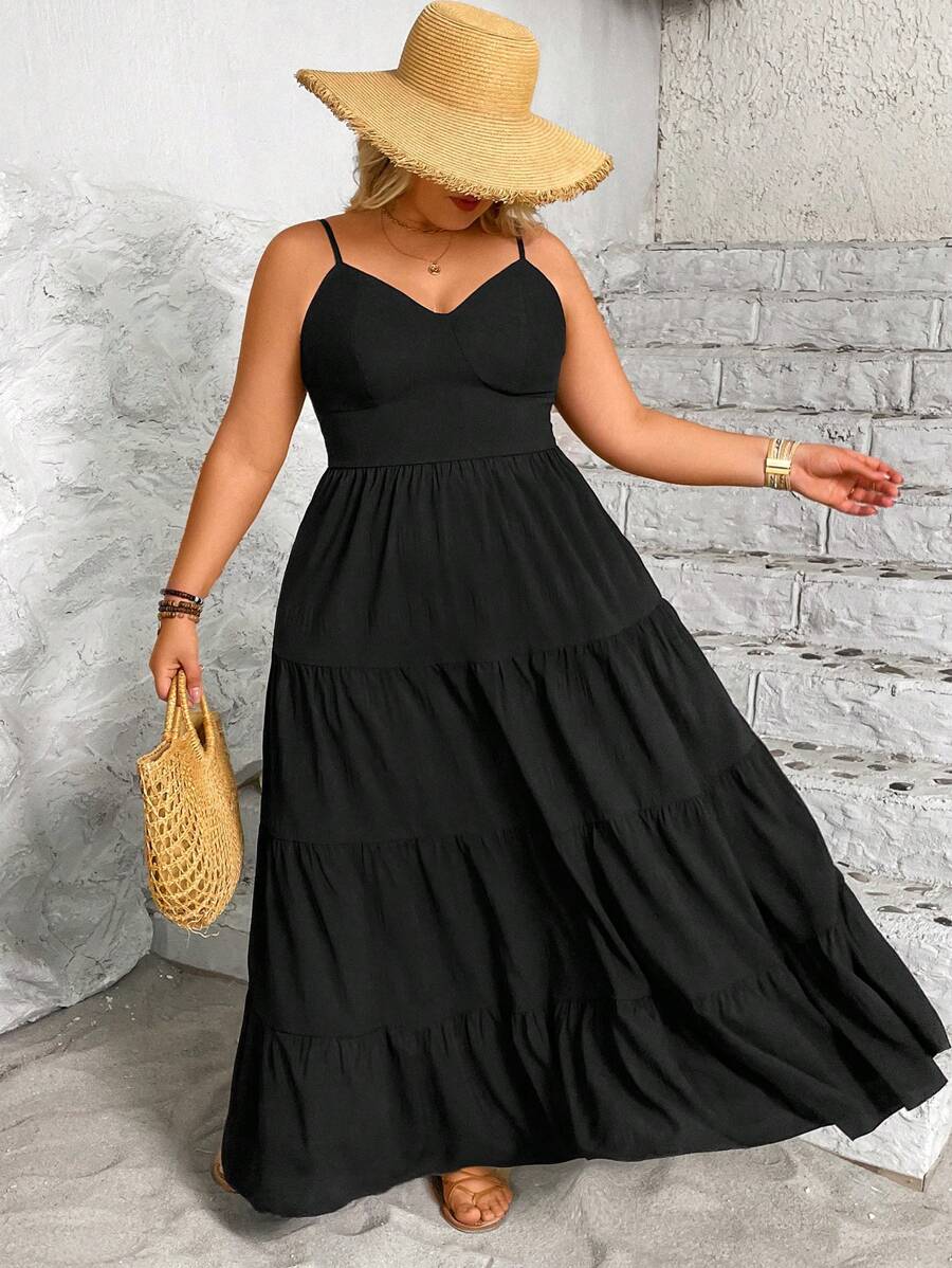 Breezaya Vestido largo de verano de talla grande, de color liso, con tirantes de espagueti, de estilo bohemio y minimalista