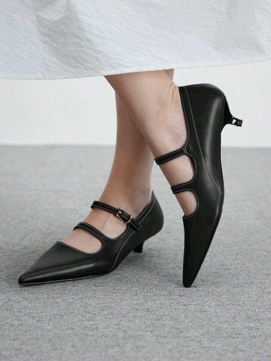 CUCCOO BIZCHIC Donne Pumps Mary Jane con punta affusolata, tacco basso Kitten, cinturino, design minimalista e confortevole, ideale per ufficio/casual ed elegante, adatto per outfit primaverili/estivi
