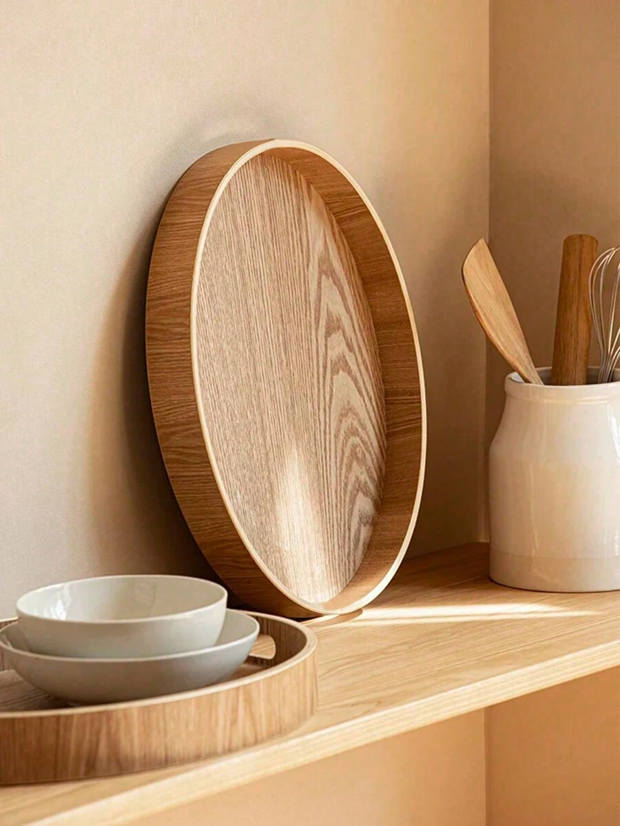 SHEIN 3pcs/2pcs/1pc Round Wooden Serving Tray - Perfect For Dinner Tray, Tea Tray, Bar Tray, Breakfast Tray Or Any Food Tray - Ideal For Party Or Home Decor Dining Room Tray,Kitchen,Christmas Gift