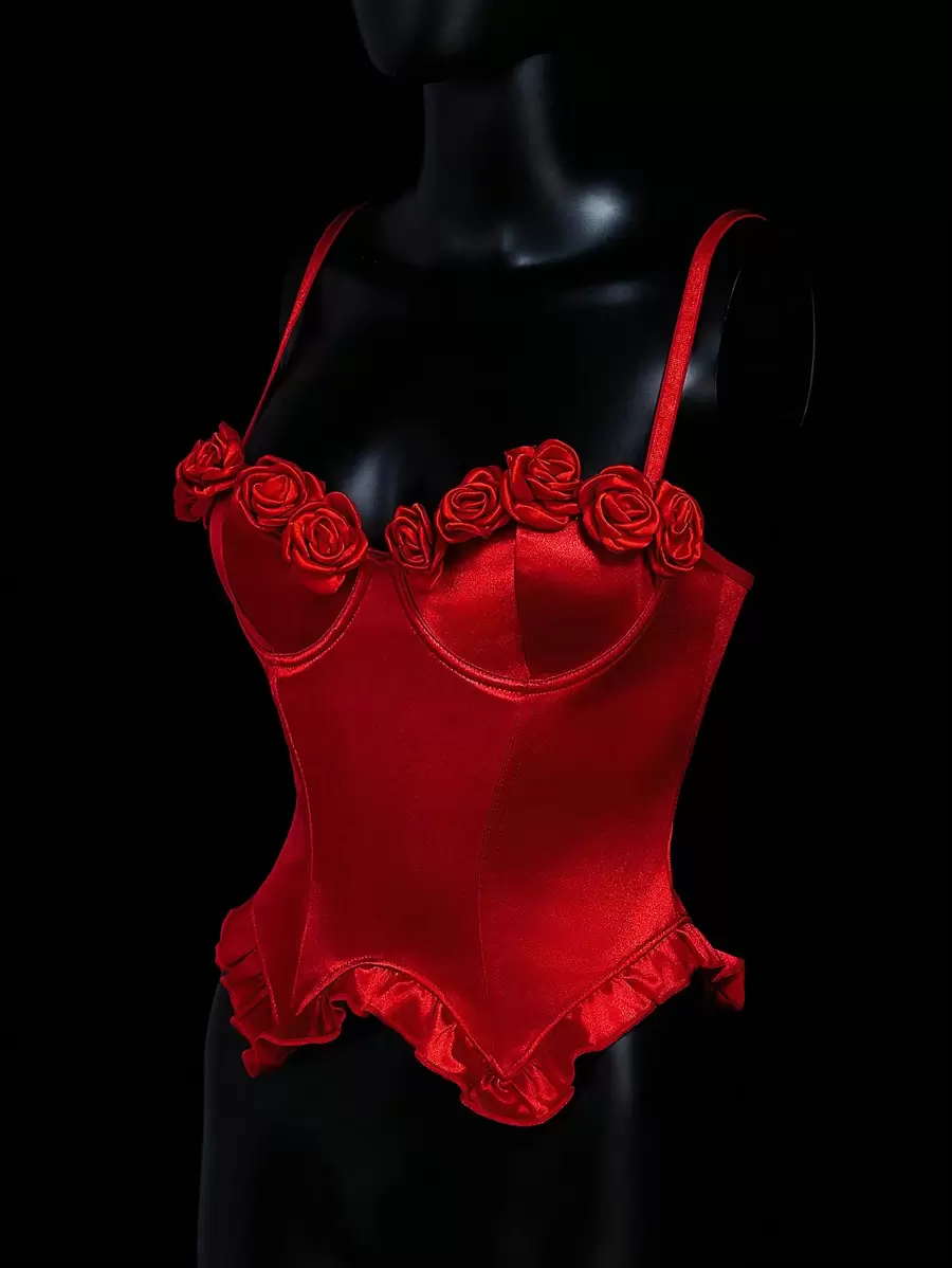 SHEIN ICON Spring Summer Outfits For Women Wedding Guest Dress Women Women Bustier Top With 3D Flower Decor And Mesh Patchwork