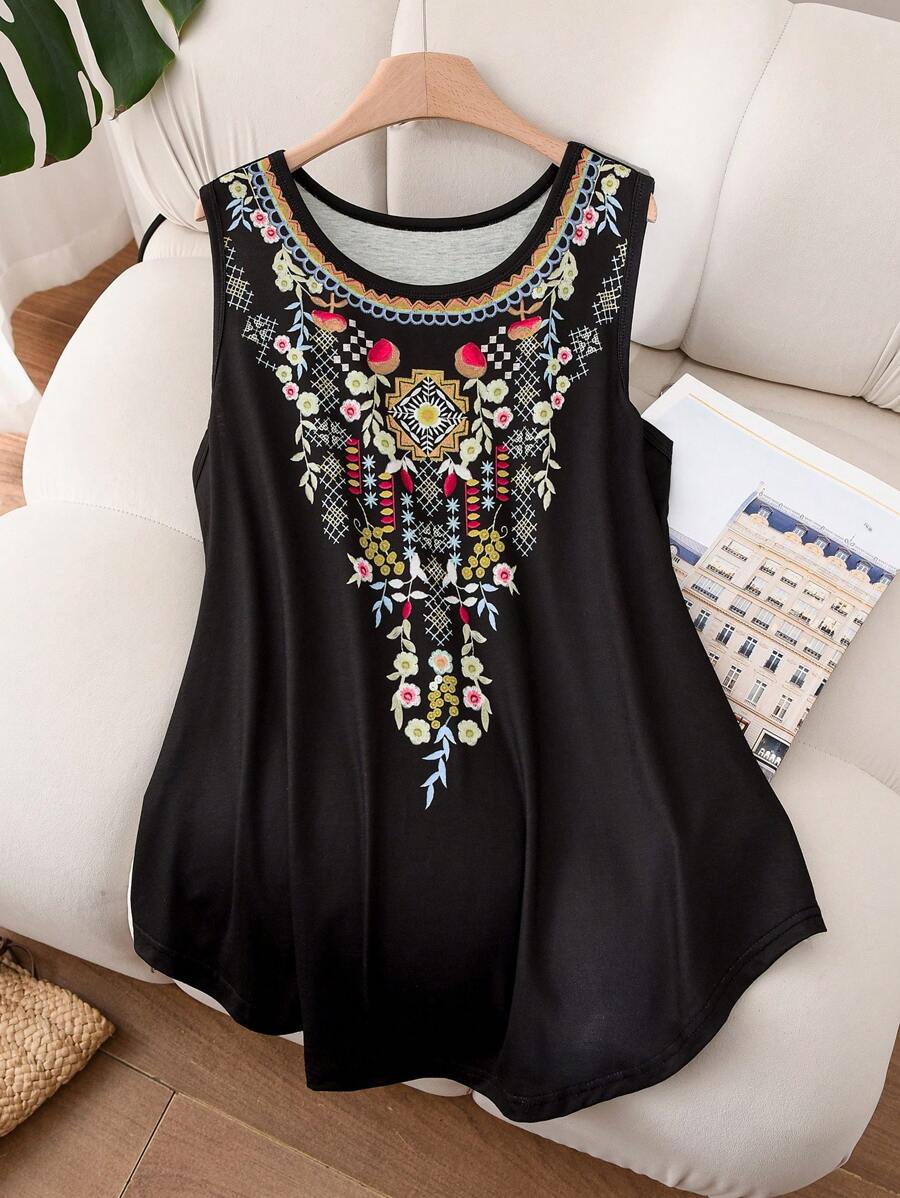 SHEIN LUNE Débardeur de mode minimaliste grande taille, pour le loisir et le port quotidien. Top d'été pour femmes, adapté pour les vacances, les concerts, les styles bohèmes/bohos, les festivals rave. Top graphique d'été