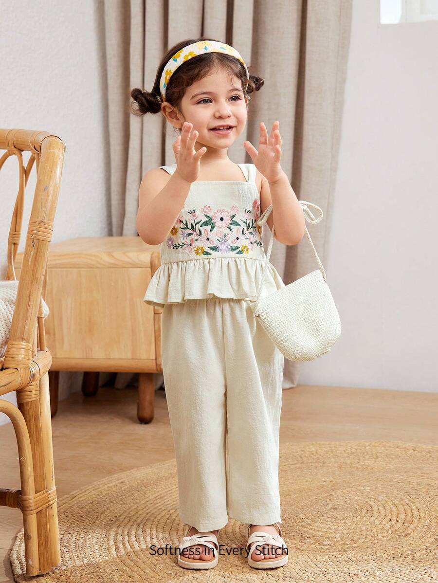 Cozy Pixies 2pcs/Set Baby Girl Ditsy Floral Camisole Top & Elastic Waist Pants Set