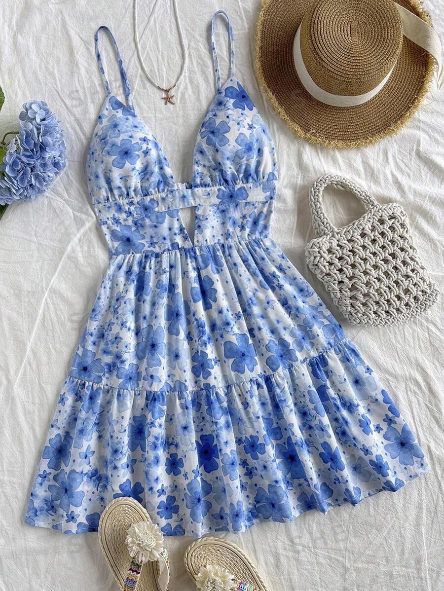Soleia Vestido mini con espalda recortada y tirantes de espagueti, estilo romántico para verano y primavera. Adecuado para vacaciones en la playa, citas, el Día de San Valentín, o tardes de té.