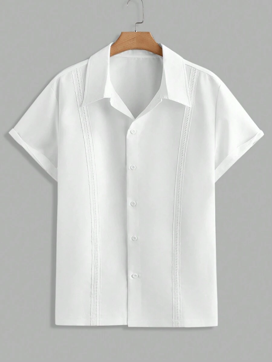 Manfinity VCAY Camisa de manga corta holgada de vestir casual tejida para hombre