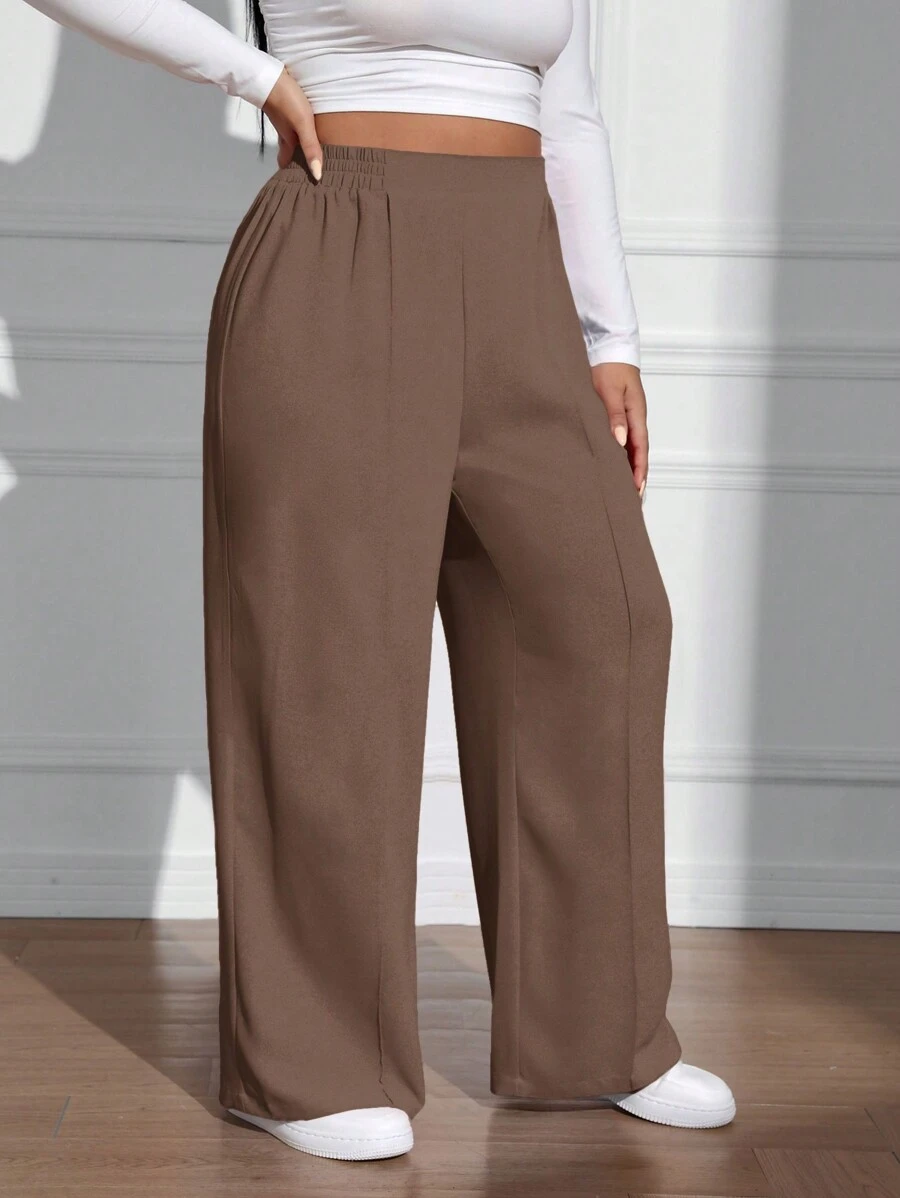 SHEIN EZwear Pantalones de unicolor informales para talla grande, versátiles para el trabajo y el uso diario