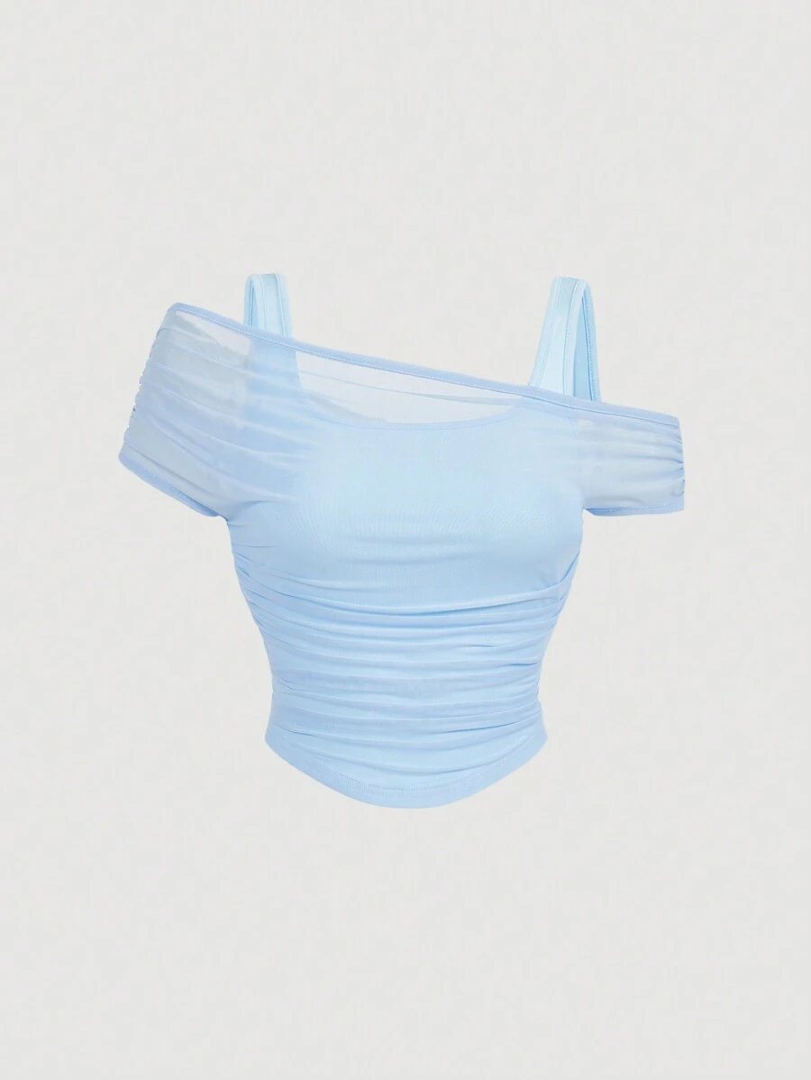SHEIN MOD Jednolity kolor szyfonu tank top overlay, bluzka damska, niebieski