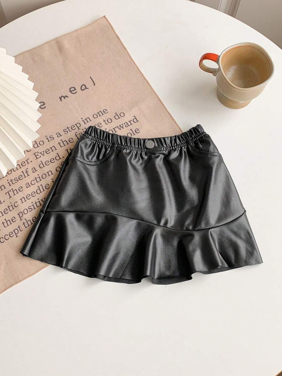 SHEIN Falda negra asimétrica y con diseño de arco, estilo casual y chic para uso diario, para bebé niña/infante/niña pequeña de 0 a 3 años