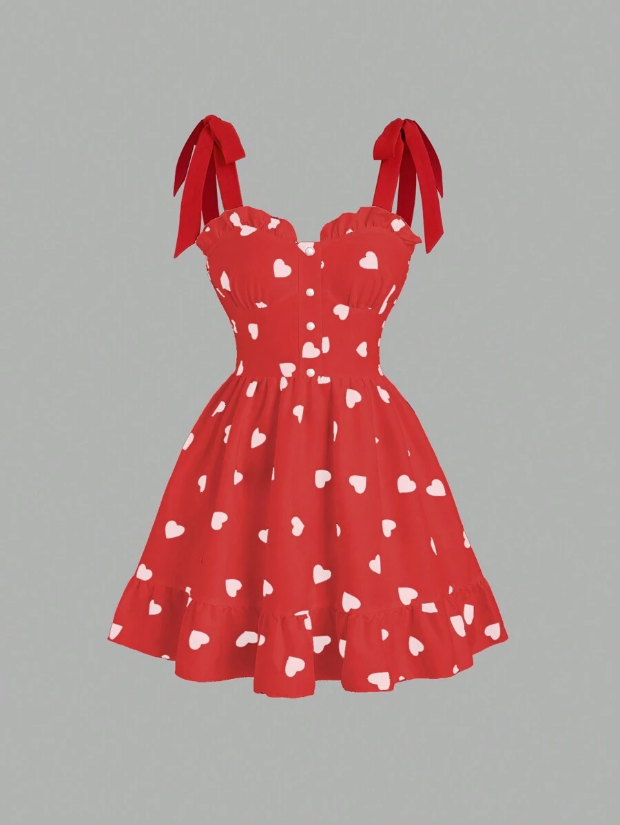 Sweetra Vestido corto de diario con estampado de corazón sencillo para mujer