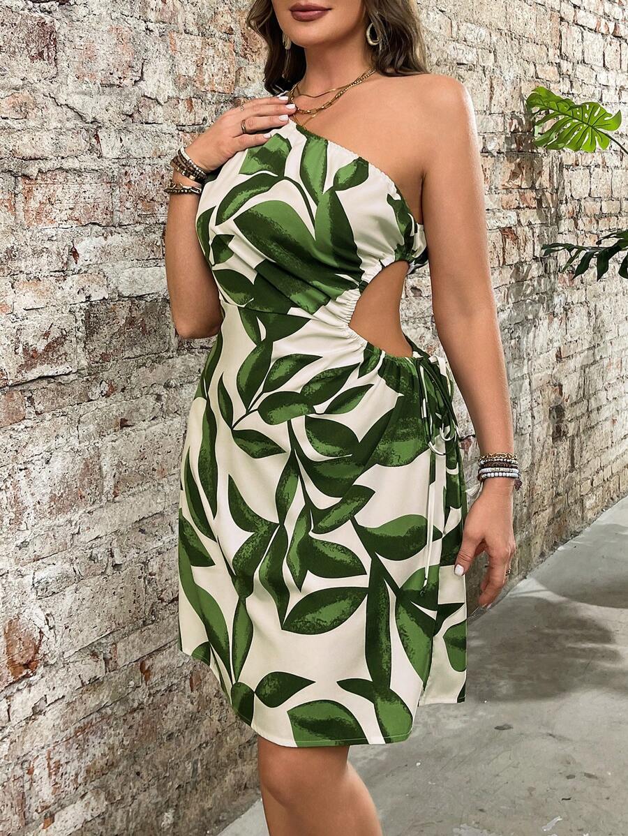 Breezaya Vestido de una sola manga corta con estampado de plantas hueco, ideal para primavera y verano, vestido largo elegante y de moda para salidas nocturnas, ropa de estar en casa de verano para mujeres, para el Día de San Patricio, fiestas, festivales, vacaciones de primavera, estilo bohemio, tallas grandes
