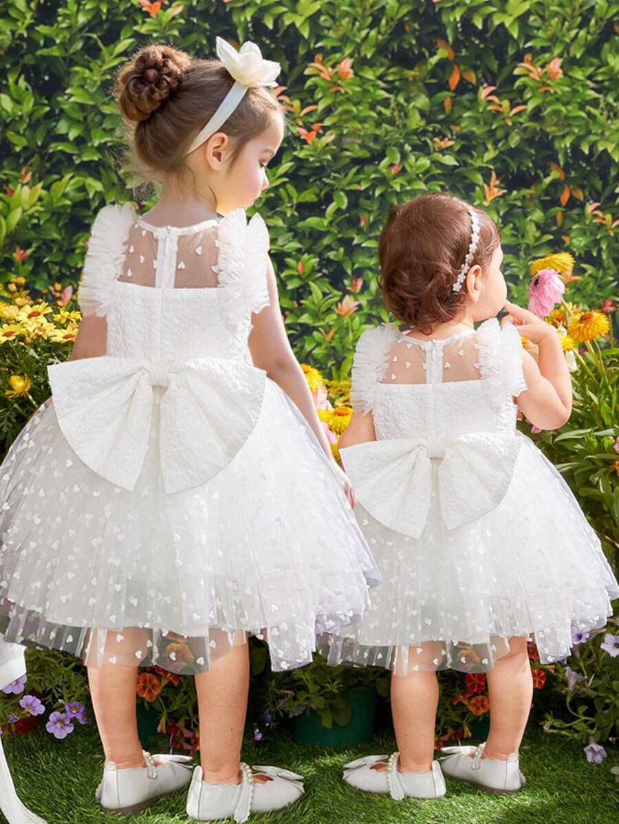 SHEIN Fern Glow Young Girl Sweet Ruffle Hem Sleeveless White Organza Summer Dress
