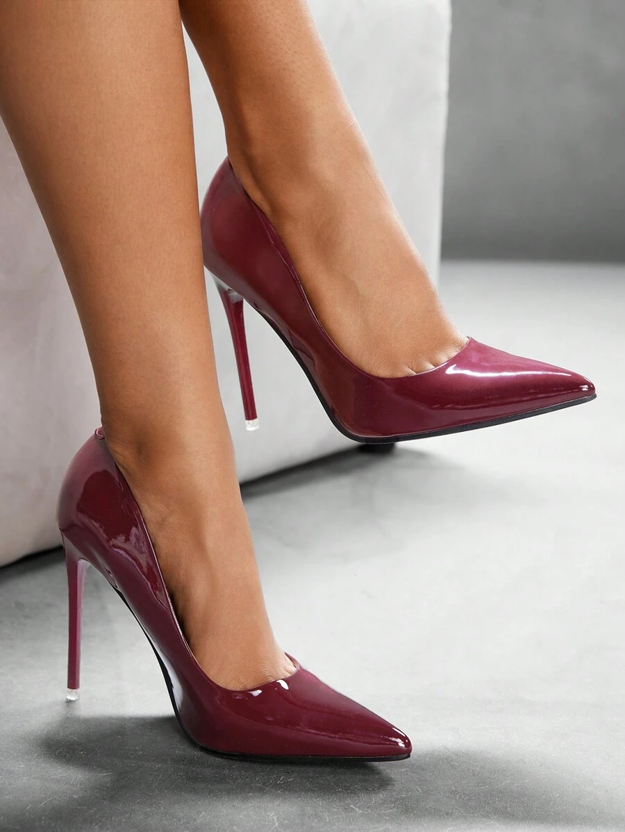 CUCCOO SZL Bombas de tacón de aguja de punta fina para mujer, tacones altos de moda color rojo