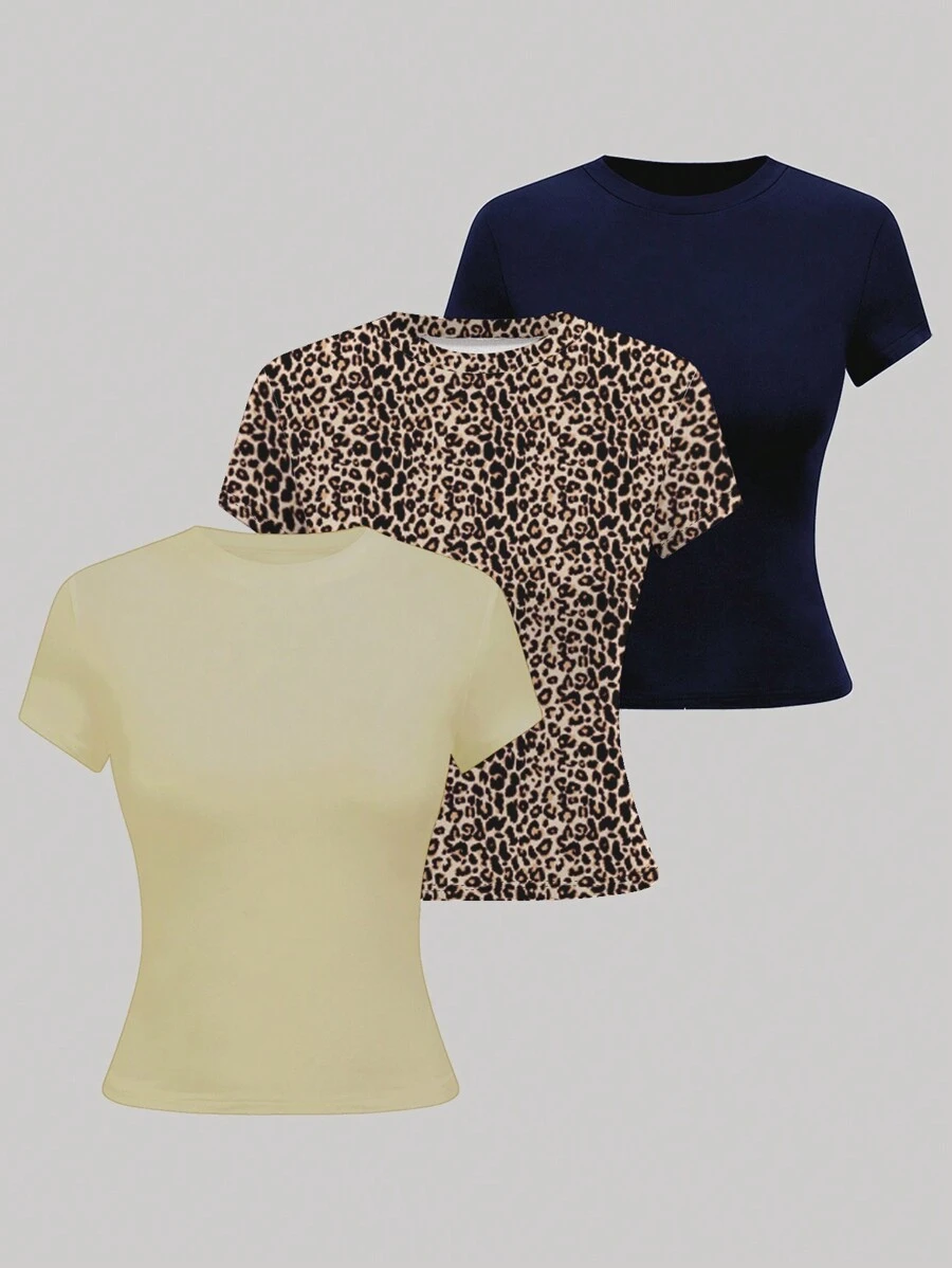 INAWLY Maglietta casual a manica corta con scollo tondo, versatile e semplice, taglie comode