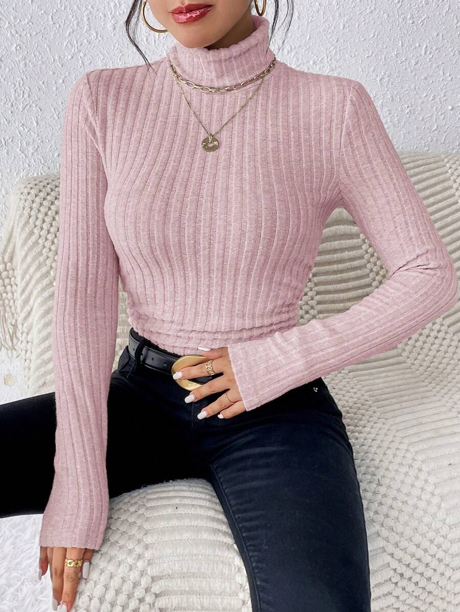 SHEIN Frenchy Camiseta de punto con textura y cuello alto acanalado