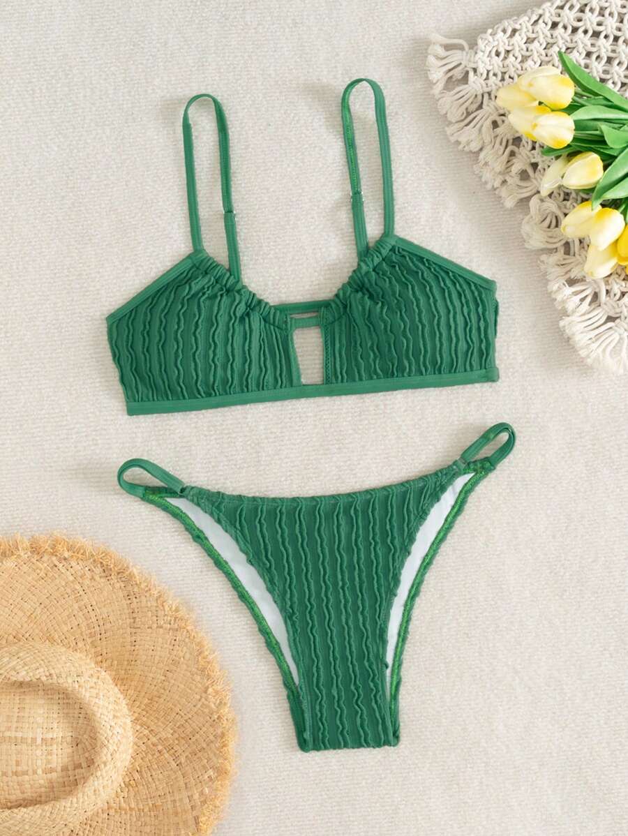 Vivid Eden 1 conjunto Top y Bottom de Bikini con tirantes finos de un solo color para mujeres, para verano y vacaciones en la playa