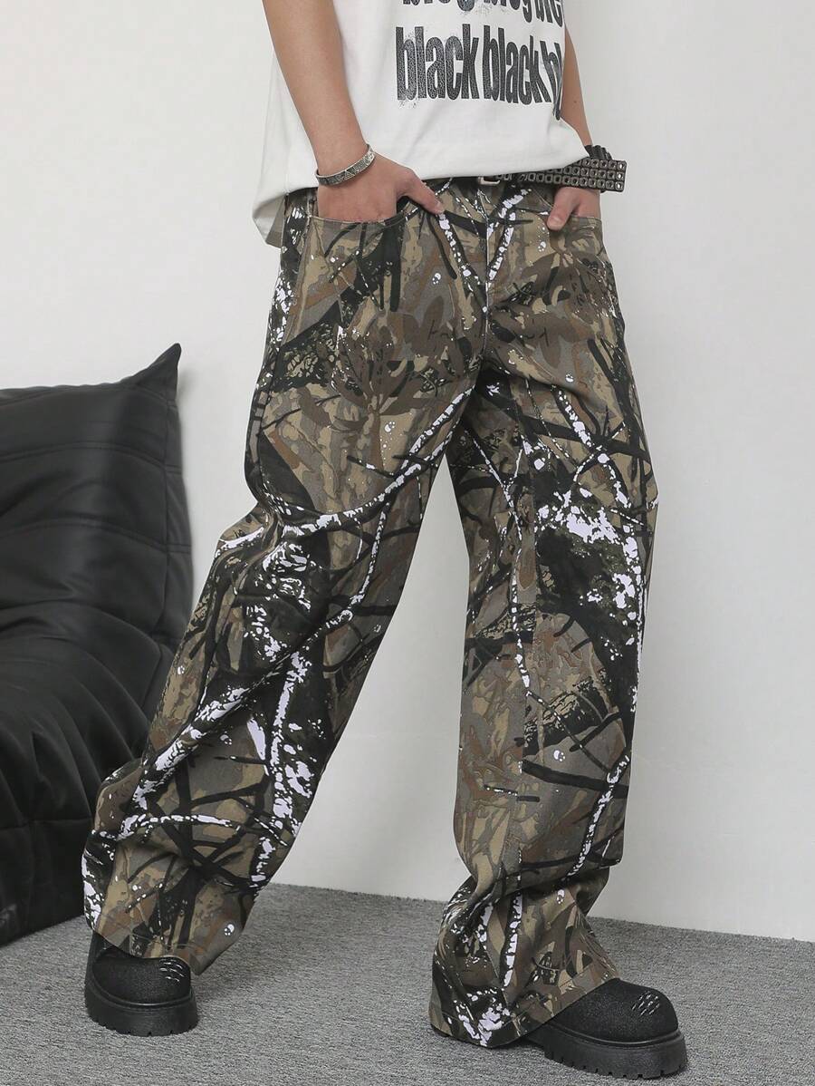 Manfinity EMRG Heren jeans met rechte pijpen en zakken met takkenmotief
