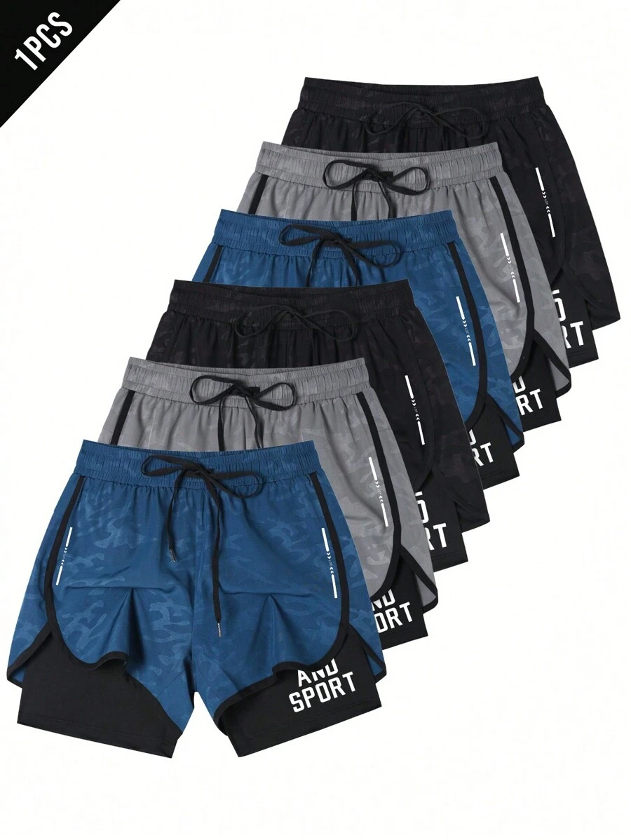 Manfinity Sport Corelite Boyfriend Style Men's Letter Print Drawstring Waist Sports Shorts