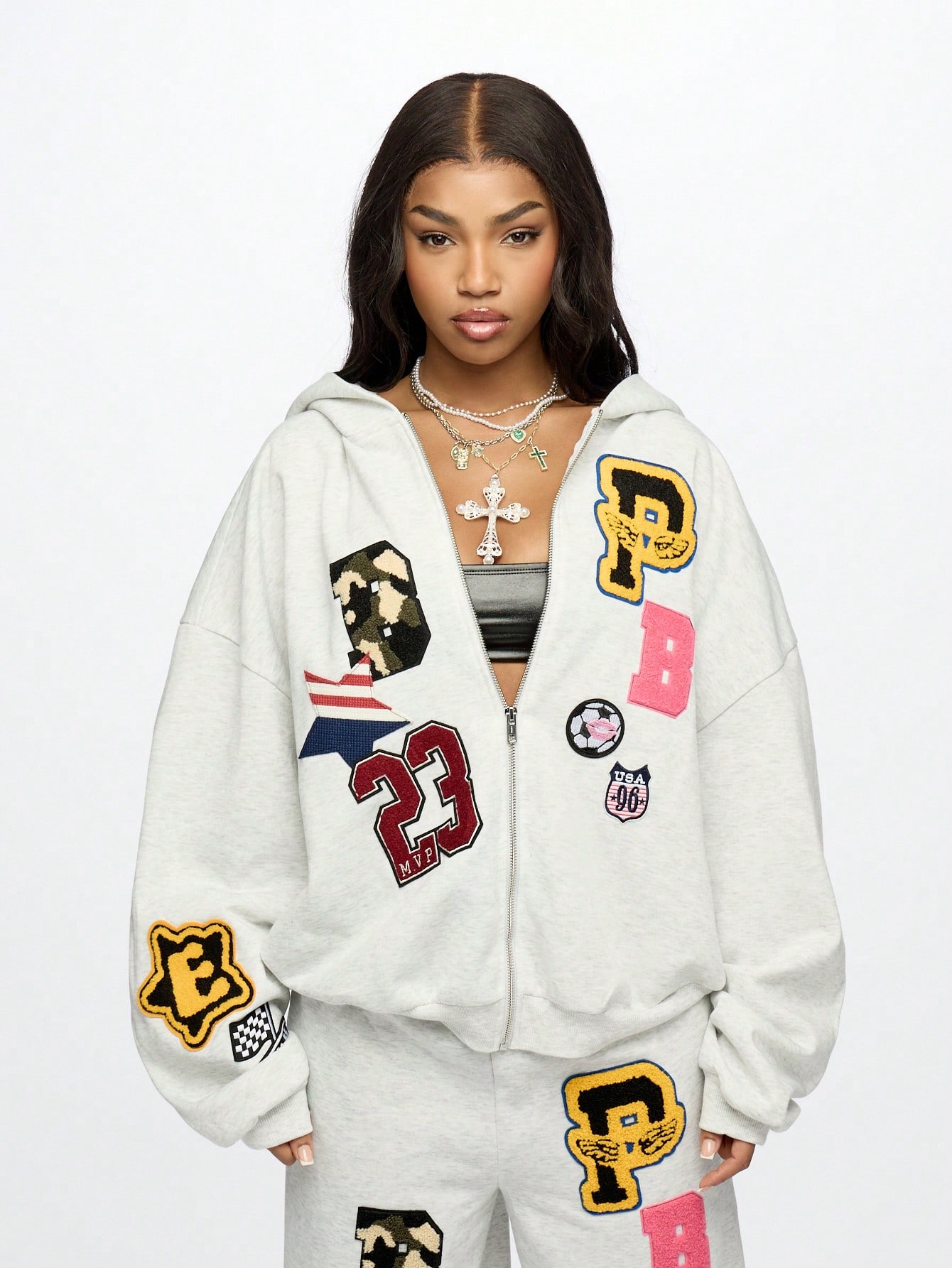 【Off-White】Varsity Patch Slim Hoodie/追跡可能/全国送料無料 Off-White logo-patch Varsity Jacket | Black | FARFETCH SG