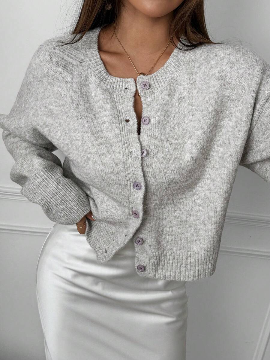 Chiquease Cardigan court décontracté à manches longues et décontracté avec encolure ronde et épaules tombantes pour femmes, automne hiver