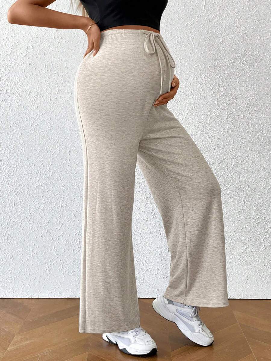 SHEIN Pregnant Women Front Tie Casual Loose Fit Maternity Pants, Daily Wear
