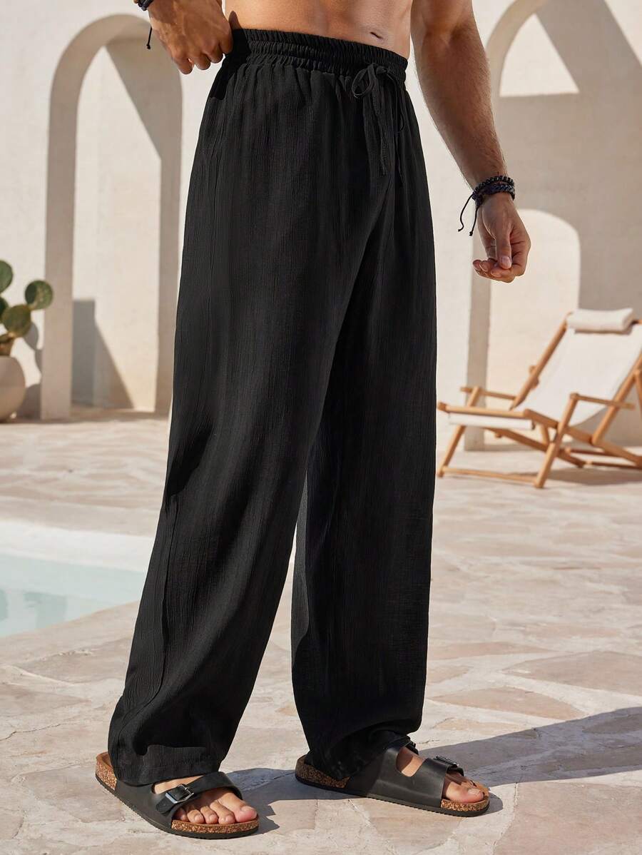 Manfinity RSRT Pantaloni casual larghi da uomo con laccio frontale e tinta unita, adatti per uso quotidiano