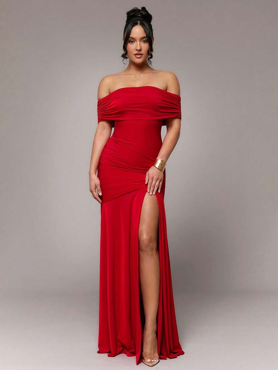Silquee Premium Quality Elegant Off Shoulder High Slit Dress, Suitable For Daily Dates, Outings, Nightclubs, Parties And Gatherings, Romantic For Valentine's Day, Spring, Summer, Autumn
