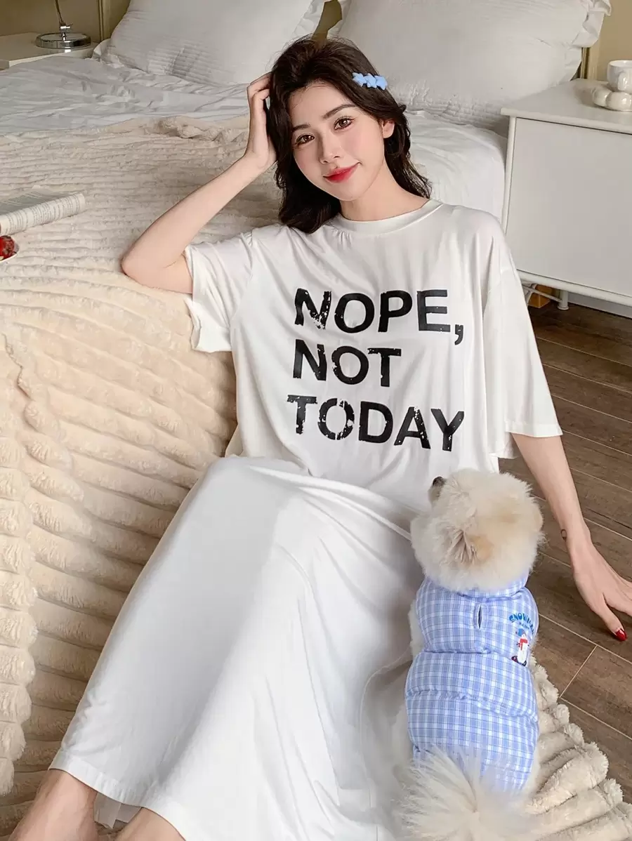 DAZY English Text Print Loose Comfortable Women's Loungewear Dress