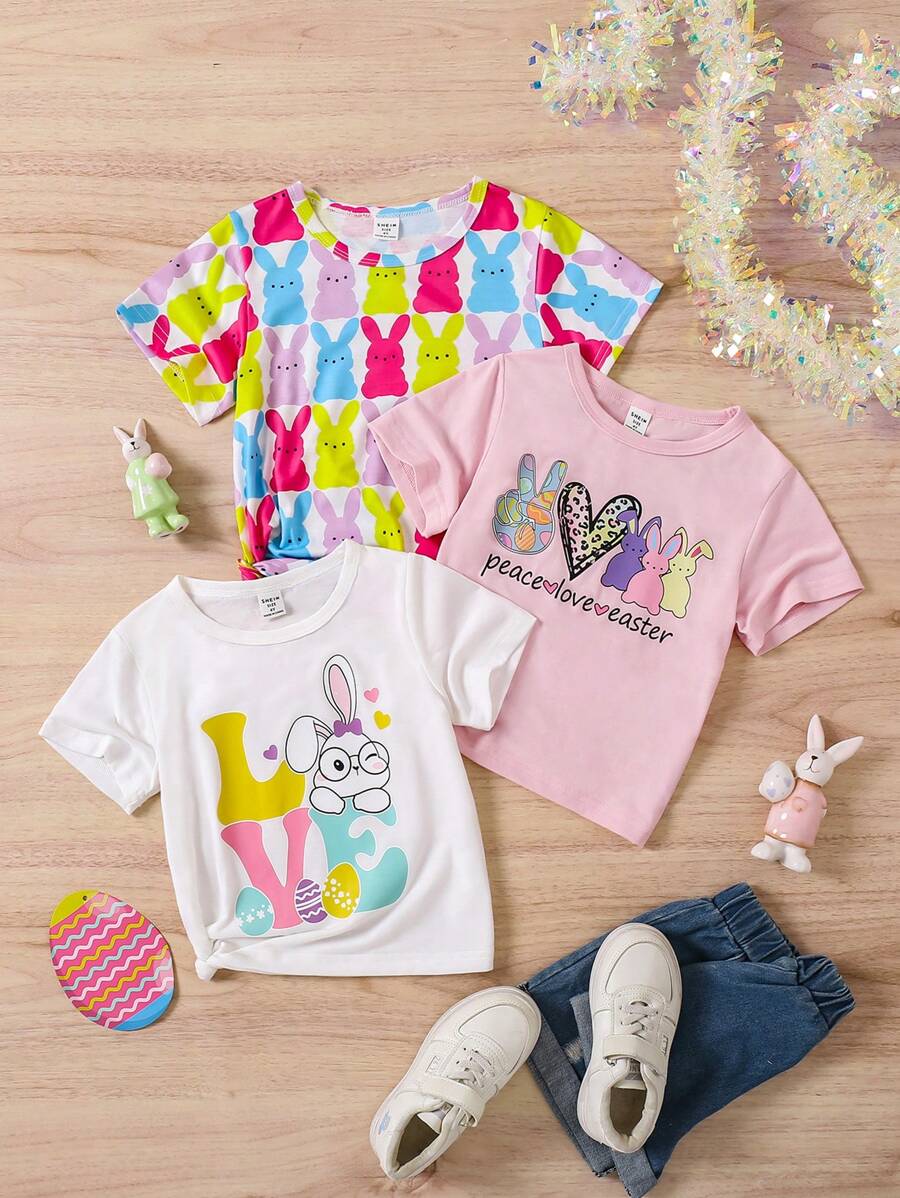 Jong meisje ronde hals korte mouw bedrukt casual T-shirt
