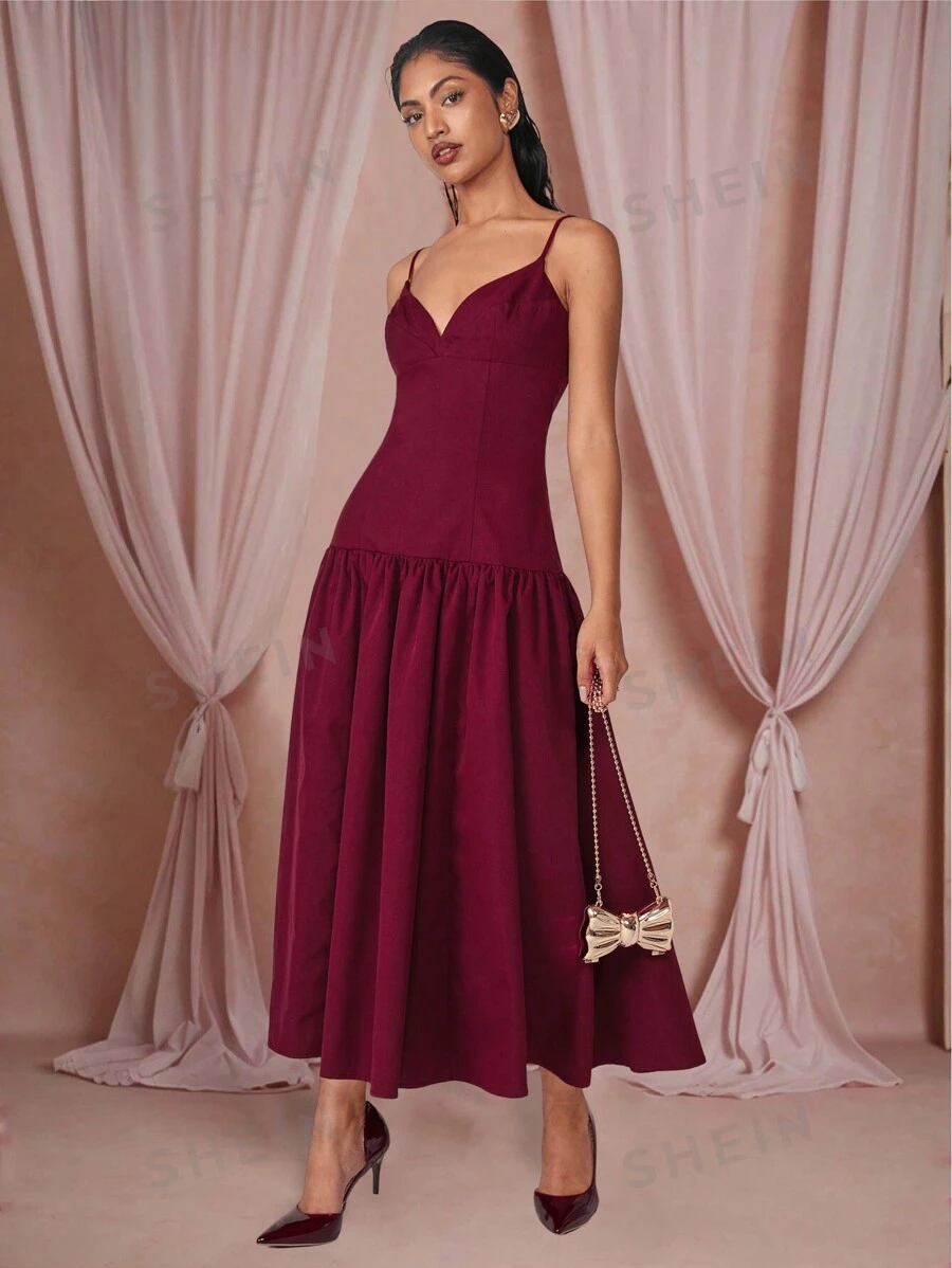 COSMINA Vestido casual de mujer de unicolor con plisado minimalista