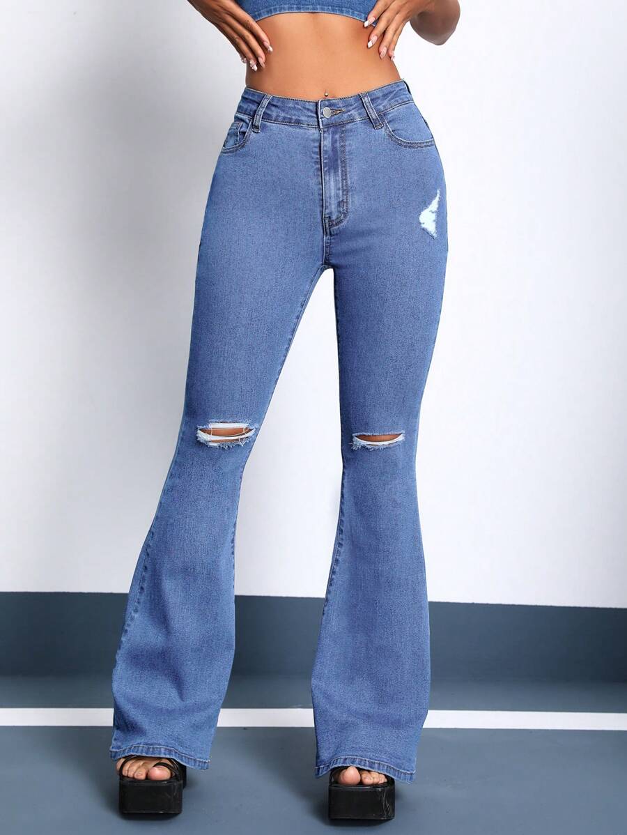 SHEIN PETITE Lässige, ausgewaschene Slim Flare Leg Jeans