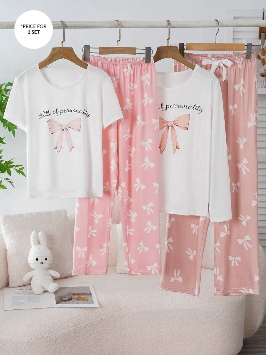 Shein Underwear&Sleepwear Basics Conjunto de pijama para niñas con estampado de mariposas dulces