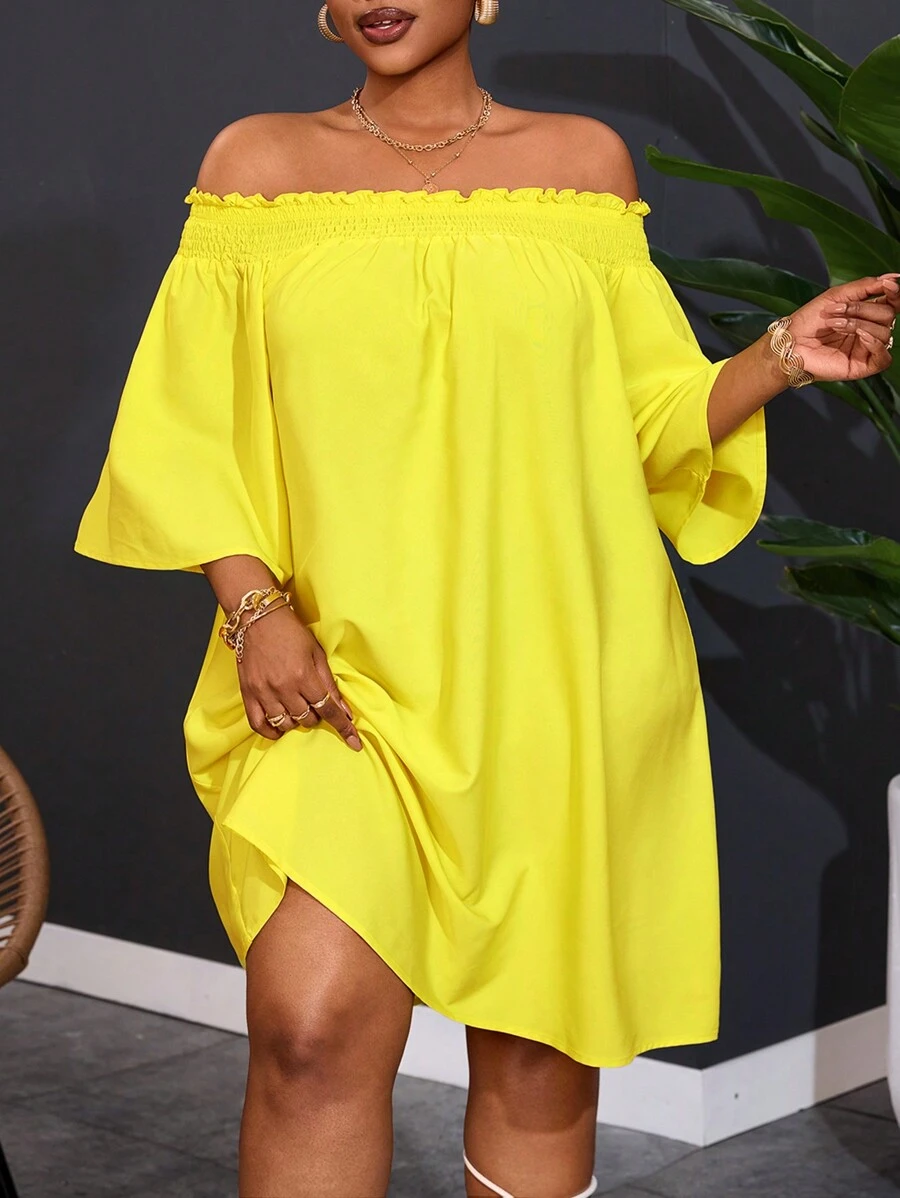 Slaydiva Plus Size Damska Elegancka Sukienka Z Odkrytymi Ramionami, Do Pracy Na Wakacje, Wakacyjna, Ołówkowa